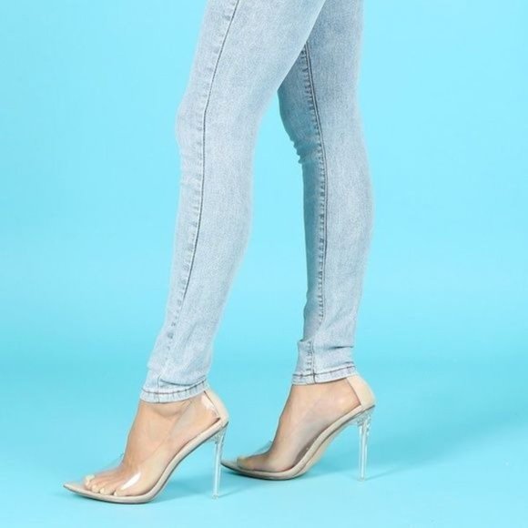 Callie Buckled: Silver Accented Acid Wash Blue Stretch Denim Skinny Jeans - Picture 9 of 9
